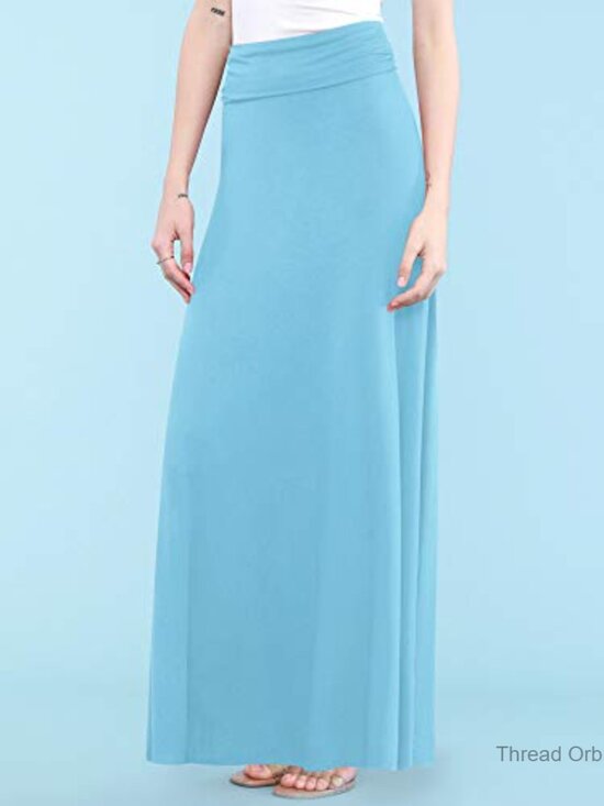 Lightweight Maxi Skirt with Foldover Waistband, Rayon Spandex Fabric - Picture 3 of 6